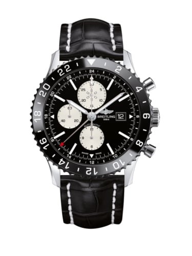 Breitling Chronoliner Stainless Steel / Black / Croco