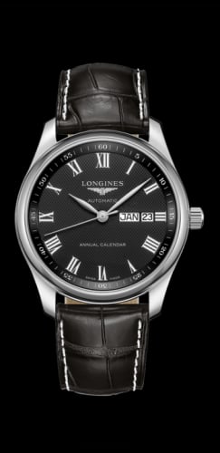 Longines Master Collection 40mm Annual Calendar Stainless Steel / Black-Roman / Alligator