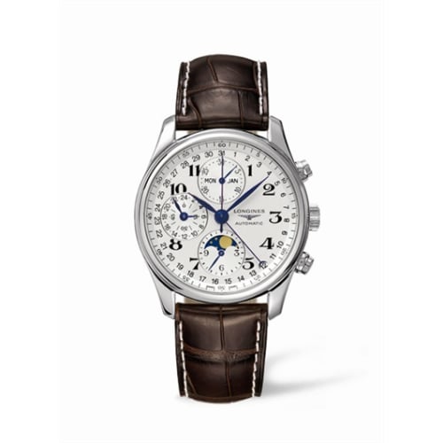 Longines Master Collection 40 Chronograph Calendar Stainless Steel / Silver / Alligator