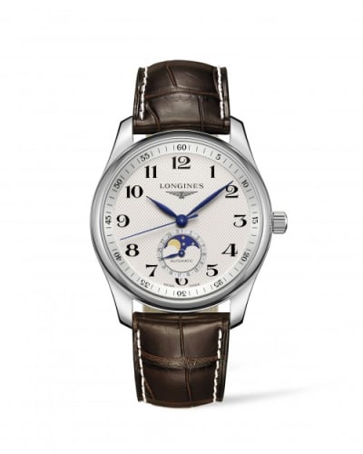 Longines Master Collection 40 Moonphase Stainless Steel / Silver-Arabic / Alligator