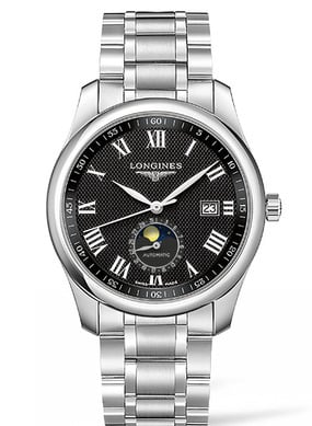 Longines Master Collection 40 Moonphase Stainless Steel / Black-Roman / Bracelet