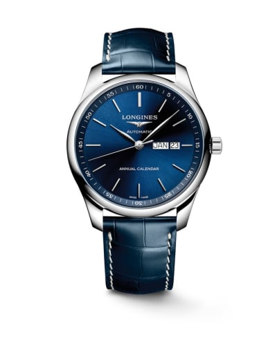 Longines Master Collection 42 Annual Calendar Stainless Steel / Blue / Alligator