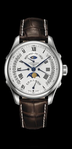 Longines Master Collection 41 Retrograde Moonphase Stainless Steel / Silver-Roman / Alligator