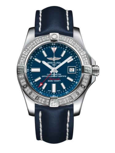 Breitling Avenger II GMT Stainless Steel / Diamond / Mariner Blue / Calf