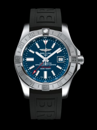 Breitling Avenger II GMT Stainless Steel / Mariner Blue / Rubber / Pin