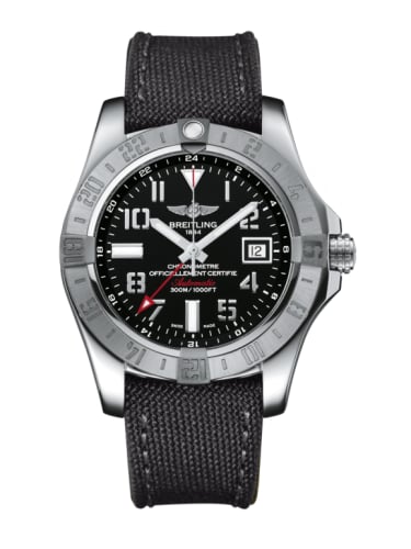Breitling Avenger II GMT Stainless Steel / Volcano Black / Military / Pin