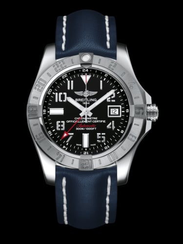 Breitling Avenger II GMT Stainless Steel / Volcano Black / Calf / Pin