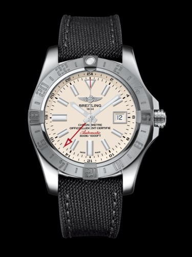 Breitling Avenger II GMT Stainless Steel / Stratus Silver / Military / Pin