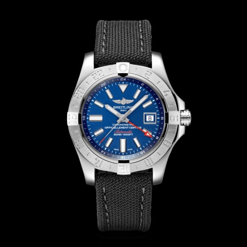 Breitling Avenger II GMT Stainless Steel / Mariner Blue / Military / Pin