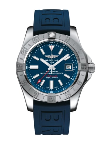 Breitling Avenger II GMT Stainless Steel / Mariner Blue / Rubber / Pin