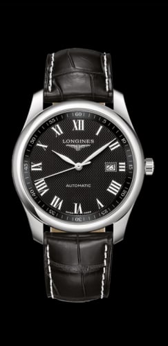 Longines Master Collection 40 Date Stainless Steel / Black-Roman / Alligator XL