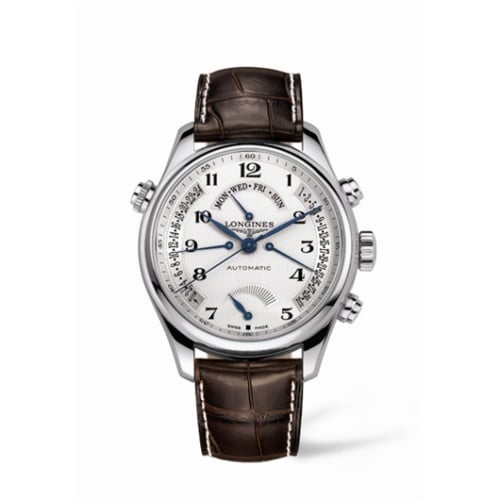 Longines Master Collection 44 Retrograde Power Reserve Stainless Steel / Silver-Arabic / Alligator XL