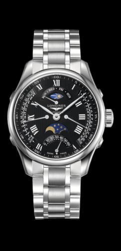 Longines Master Collection 41 Retrograde Moonphase Stainless Steel / Black-Roman / Bracelet