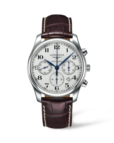 Longines Master Collection 42 Chronograph Stainless Steel / Silver-Arabic / Alligator