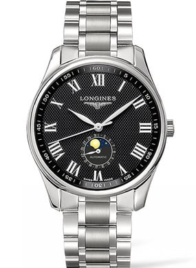 Longines Master Collection 42 Moonphase Stainless Steel / Black-Roman / Bracelet