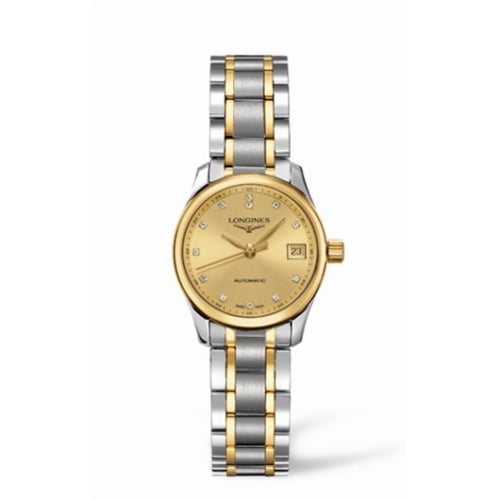 Longines Master Collection Date 25.5 Stainless Steel - Yellow Gold / Champagne / Bracelet