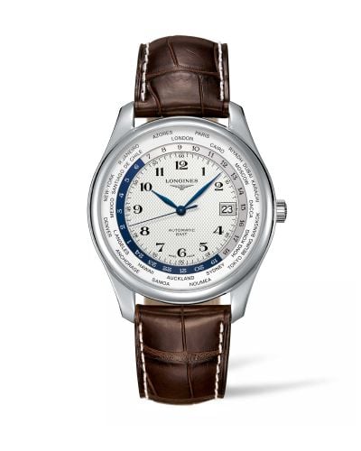 Longines Master Collection 42 World Time Stainless Steel / Silver-Arabic / Alligatro XL