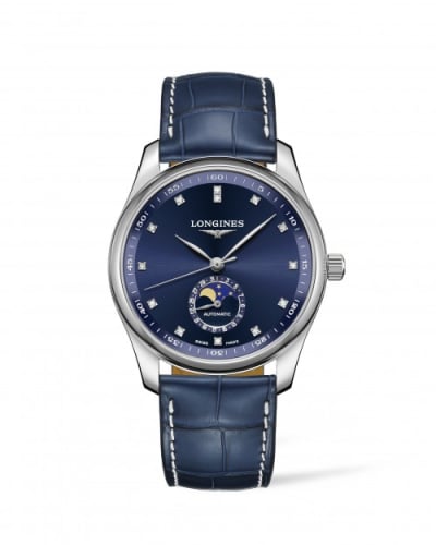 Longines Master Collection 40 Moonphase Stainless Steel / Blue-Diamond / Alligator