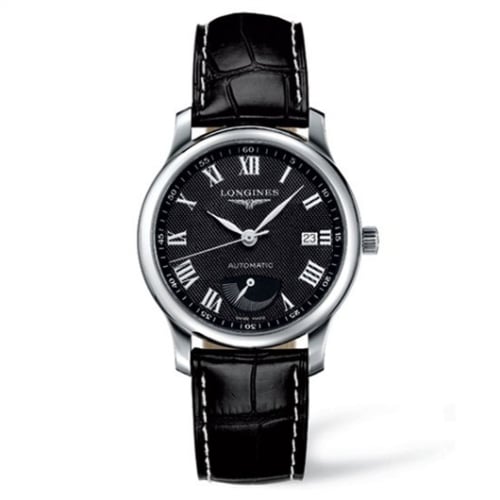 Longines Master Collection 38.5mm Power Reserve Stainless Steel / Black-Arabic / Alligator