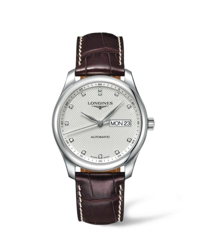 Longines Master Collection 38.5 Day Date Stainless Steel / Silver-Diamond / Alligator