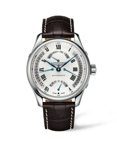 Longines Master Collection 44 Retrograde Stainless Steel / Silver-Roman / Alligator