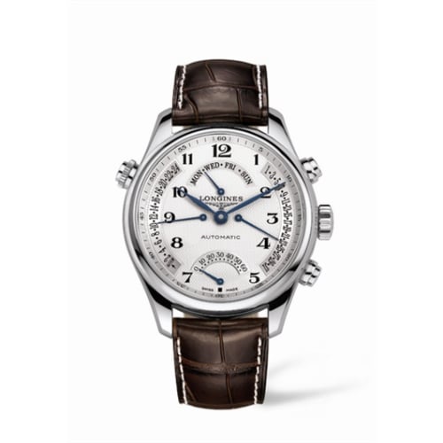 Longines Master Collection 44 Retrograde Stainless Steel / Silver-Arabic / Alligator XL