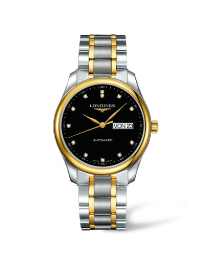 Longines Master Collection 38.5 Day Date Stainless Steel / Yellow Gold / Black-Diamond / Bracelet