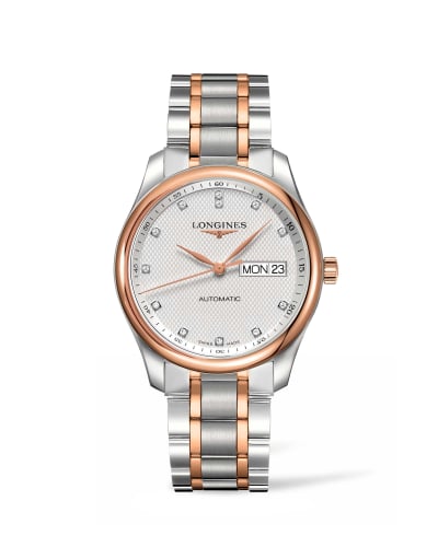 Longines Master Collection 38.5 Day Date Stainless Steel / Pink Gold / Silver-Diamond / Bracelet