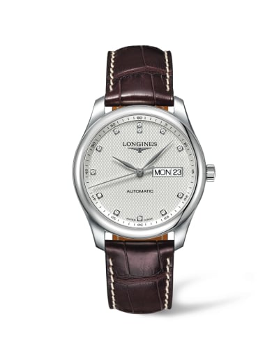 Longines Master Collection 38.5 Day Date Stainless Steel / Silver-Diamond / Alligator XL