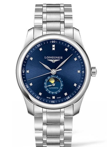 Longines Master Collection 40 Moonphase Stainless Steel / Blue-Diamond / Bracelet