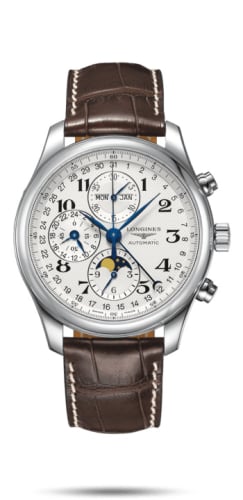 Longines Master Collection 42 Chronograph Calendar Stainless Steel / Silver-Arabic / Alligator XL