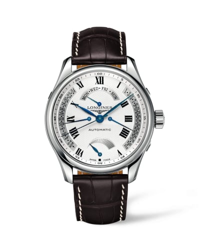 Longines Master Collection 44 Retrograde Power Reserve Stainless Steel / Silver-Roman / Alligator XL