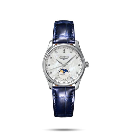 Longines Master Collection 34 Moonphase Stainless Steel / MOP / Alligator