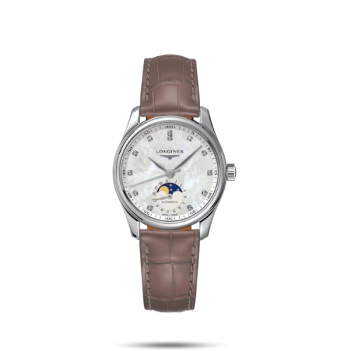 Longines Master Collection 34 Moonphase Stainless Steel / MOP / Alligator
