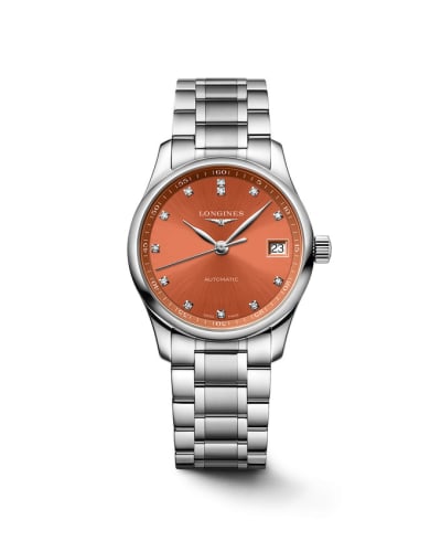 Longines Master Collection Date 34 Stainless Steel / Orange - Diamond / Bracelet