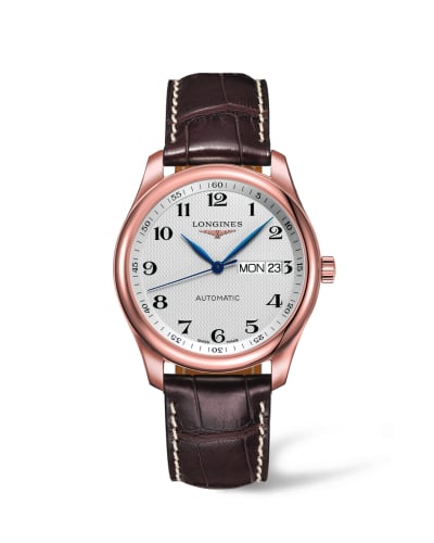 Longines Master Collection 38.5 Day Date Pink Gold / Silver-Arabic / Alligator