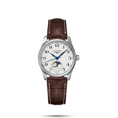 Longines Master Collection 34 Moonphase Stainless Steel / Silver / Alligator