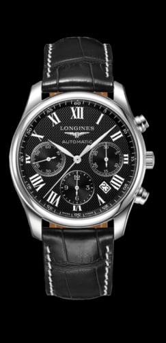 Longines Master Collection 42 Chronograph Stainless Steel / Black-Roman / Alligator XL