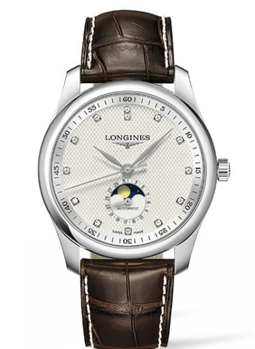 Longines Master Collection 40 Moonphase Stainless Steel / Silver-Diamond / Alligator