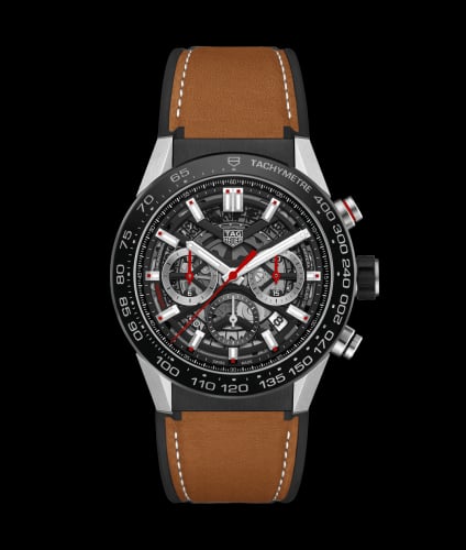 TAG Heuer Carrera Calibre Heuer 02 45 Stainless Steel / Black Ceramic / Skeleton / Calf
