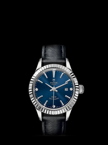 Tudor Style 28 Stainless Steel / Fluted / Blue-Diamond / Strap