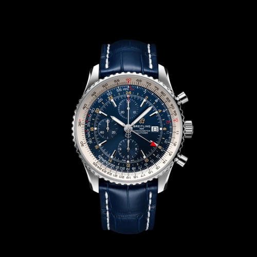 Breitling Navitimer 1 Chronograph GMT Stainless Steel / Blue / Croco / Folding