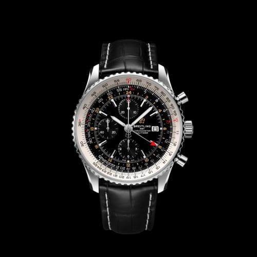 Breitling Navitimer 1 Chronograph GMT Stainless Steel / Black / Croco / Pin