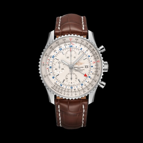 Breitling Navitimer World Stainless Steel / Silver / Croco / Pin