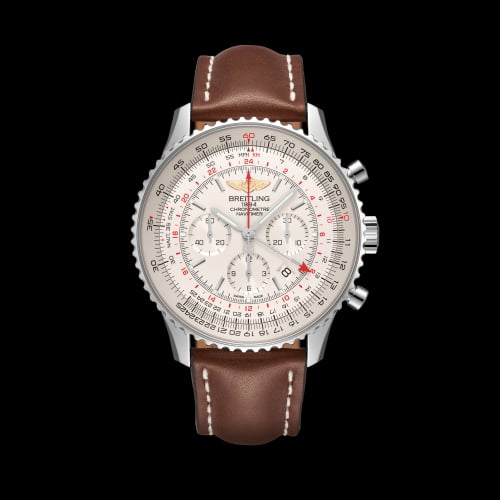 Breitling Navitimer GMT Stainless Steel / Silver / Calf / Pin