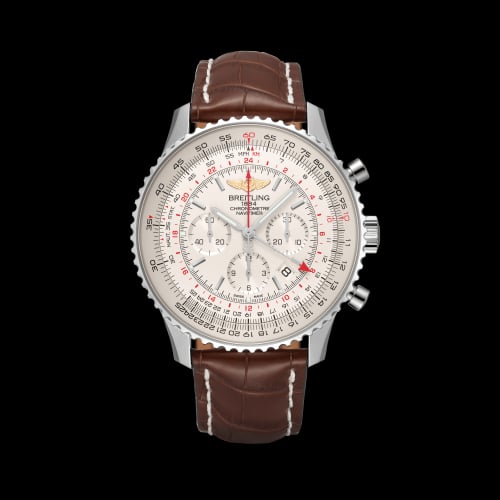 Breitling Navitimer GMT Stainless Steel / Silver / Croco / Pin