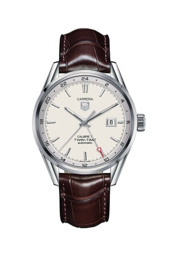 TAG Heuer Calibre 7 Twin Time Stainless Steel / Silver / Alligator