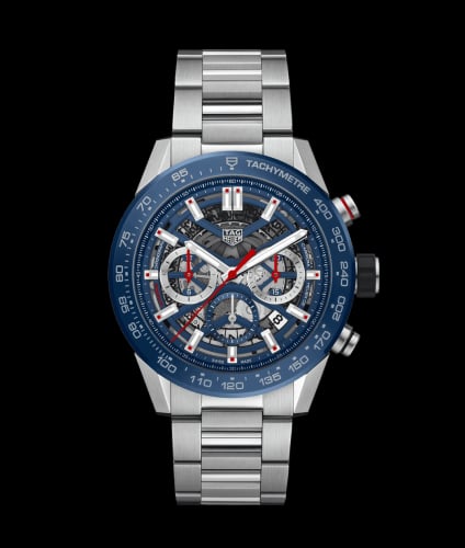 TAG Heuer Carrera Calibre Heuer 02 45 Stainless Steel / Blue Ceramic / Skeleton / Bracelet