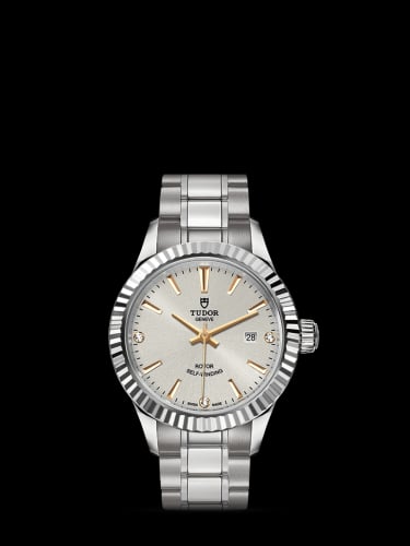 Tudor Style 28 Stainless Steel / Fluted / Silver-Diamond / Bracelet