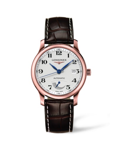 Longines Master Collection 38.5mm Power Reserve Pink Gold / Silver-Arabic / Alligator